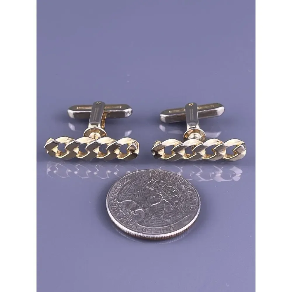 Interlocking Chain Cufflinks Gold Tone Curb Cuban Flat Style Hickok Vintage